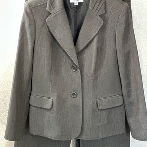 Le Suit Brown Two Button Pocket Blazer Jacket & Dress Pants Suit Set Sz 16